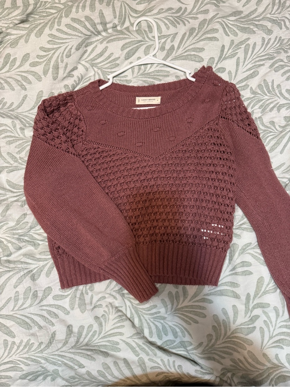 Lucky Brand Mauve Open-Knit Crewneck Sweater